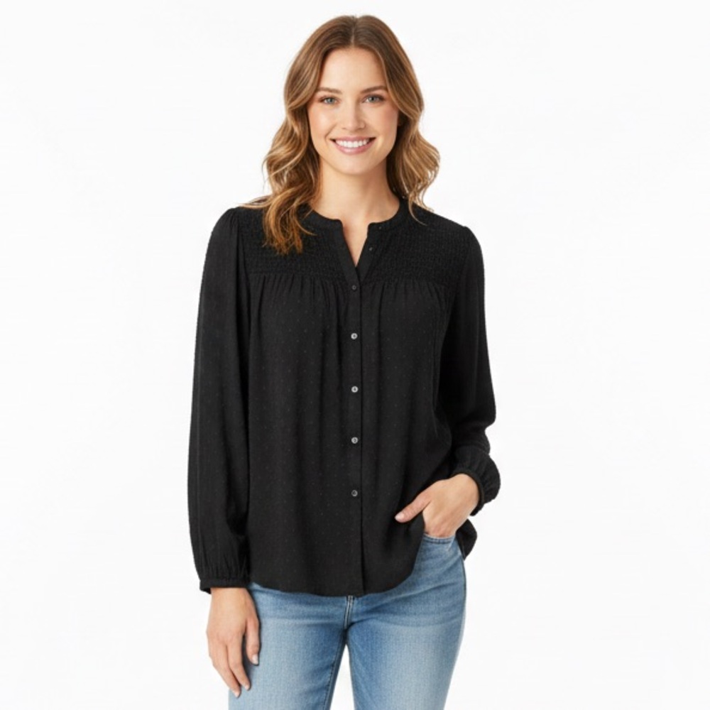 Old Navy Women's Blouse Long Sleeve Clip Dot Poet Button Down Oversized Size L